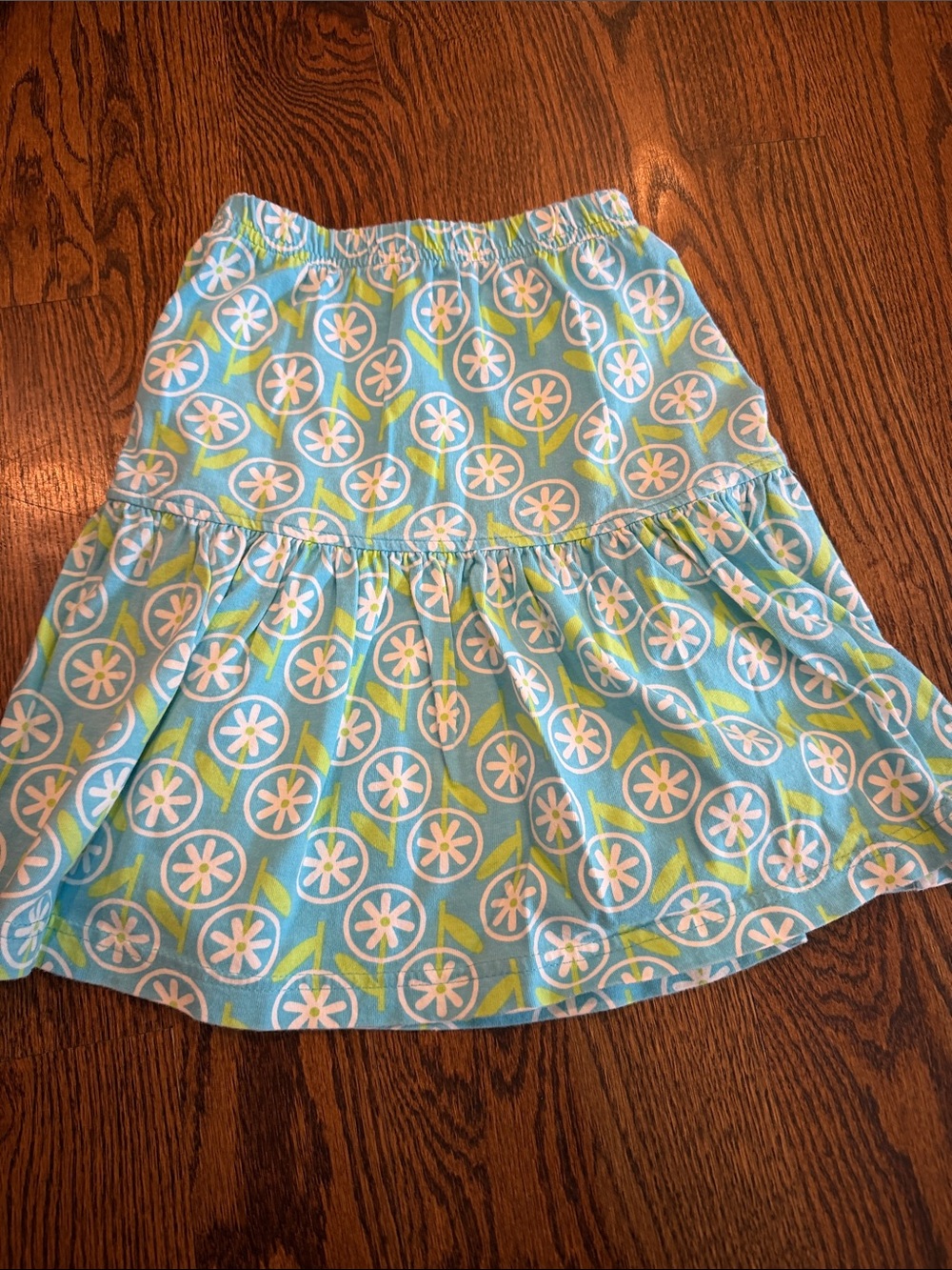 Girls' Blue Floral Tiered Skirt with Elastic Waist